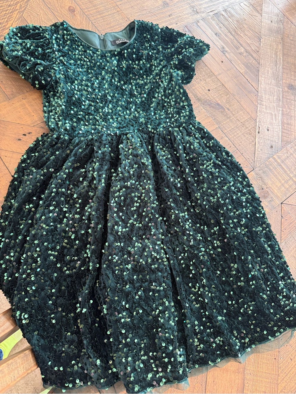 Biscotti Girls' Dark Green Sequin Velvet Party Dress